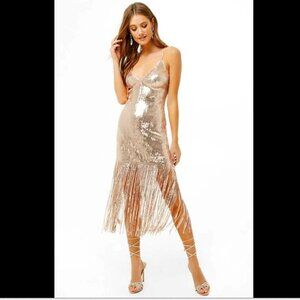 green emerald velvet dress Fiadh Crystal Chain Fringe Mesh Mini Dress In Gold – Mew Mews main image 1